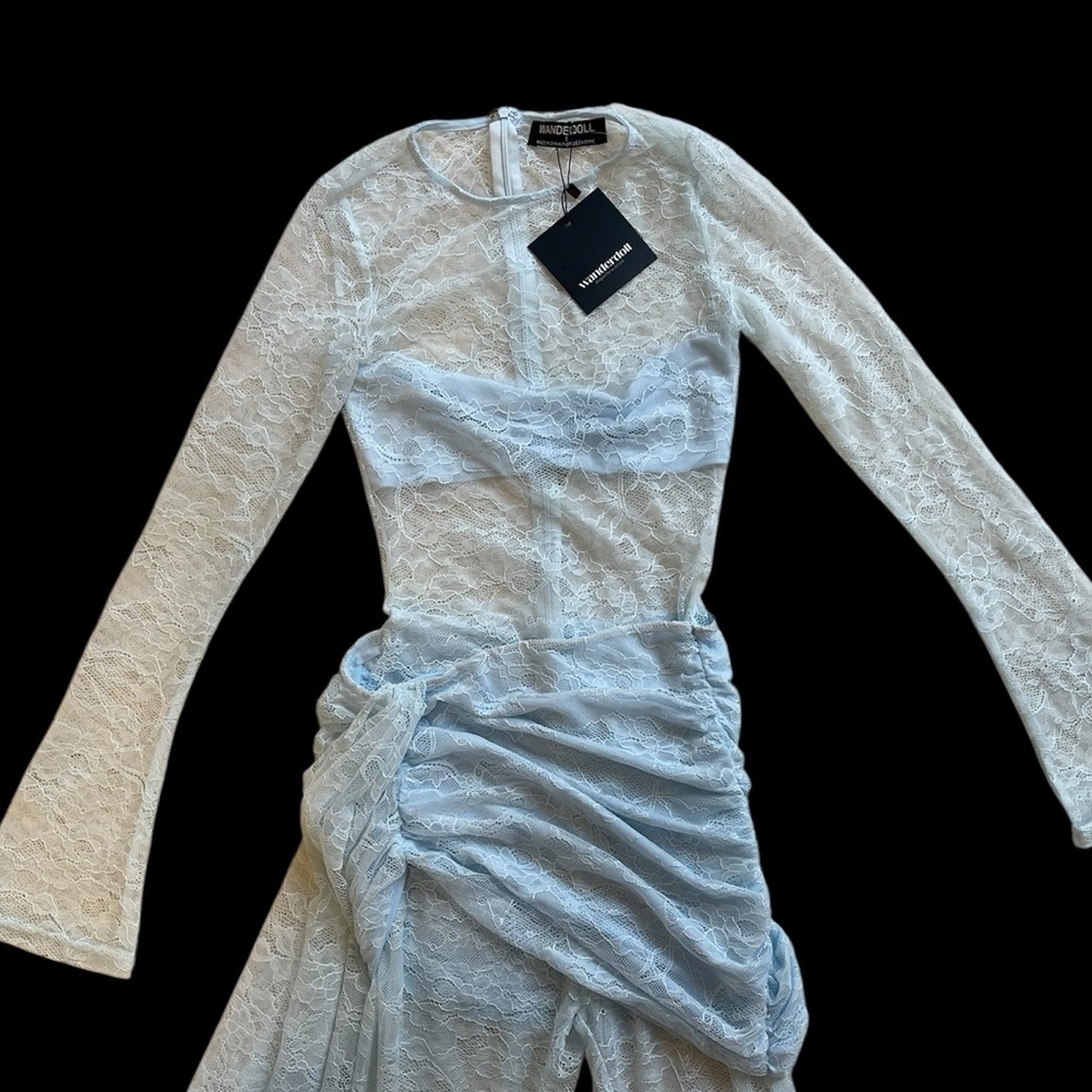 Wanderdoll women blue Exclusive Jamie lace Drape Detail jumpsuit , from ASOS - Picture 9 of 12